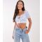 Women's Blue Floral Puff Sleeve Crop Top Pink Vanilla New Look