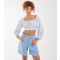 Women's Blue Crop Long Sleeve Top Pink Vanilla New Look