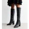 Women's Black Croc Effect Faux Leather Knee High Boots Public Desire New Look