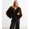 Women's Brown Faux Fur Crop Coat Cameo Rose New Look