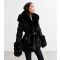 Women's Black Faux Fur Trim Padded Coat Cameo Rose New Look