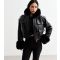 Women's Black Faux Fur Trim Faux Leather Crop Jacket Cameo Rose New Look