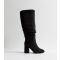 Women's Black Suedette Slouchy Knee High Boots Vegan New Look