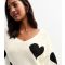 Women's White Heart V Neck Jumper Gini London New Look