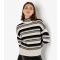 Women's Off White Stripe Pointelle High Neck Jumper Apricot New Look