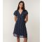 Women's Navy Spot Mesh Frill Sleeve Midi Dress Blue Vanilla New Look