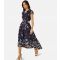 Women's Navy Butterfly Print Midi Dress Yumi New Look