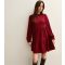 Women's Dark Red Crinkled Ruffled Neck Smock Mini Dress New Look
