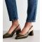 Women's Dark Green Faux Leather Slingback Pointed Toe Pumps Vegan New Look