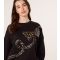 Women's Black Leopard Print Bow Sequin Sweatshirt Blue Vanilla New Look