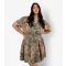Women's Curve Olive Green Leaf Print Mini Dress Apricot New Look