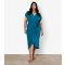 Women's Curve Blue Textured Wrap Midi Dress Apricot New Look