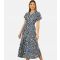Women's Navy Geometric Ruched Waist Midi Dress Yumi New Look