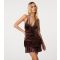 Women's Dark Brown Velvet Halter Mini Dress Pink Vanilla New Look