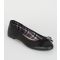 Women's Black Leather-Look Check Lined Ballet Pumps Vegan New Look