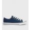 Women's Navy Stripe Canvas Lace Up Trainers Vegan New Look
