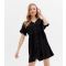 Women's Black Herringbone Button Front Frill Mini Smock Dress New Look