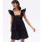 Women's Black Poplin Tie Back Square Neck Mini Dress New Look