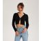 Women's Black Diamanté Collared Crop Cardigan Urban Bliss New Look