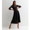 Women's Black Sequin 3/4 Sleeve Pleated Midi Dress Little Mistress New Look