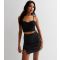 Women's Black Velvet Diamanté Strappy Corset Crop Top Pink Vanilla New Look