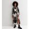 Women's Black Mixed Print Long Sleeve Midi Shirt Dress Cameo Rose New Look