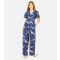 Women's Navy Crane Print Wide Leg Wrap Jumpsuit Yumi New Look