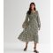Women's Black Animal Print Shirred Long Sleeve Midi Dress Blue Vanilla New Look