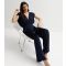 Women's Navy Plunge Tie Open Back Wide Leg Jumpsuit VILA New Look