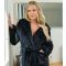 Loungeable Black Fleece Ribbon Trim Dressing Gown New Look