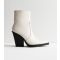 Women's Cream Leather-Look Pointed Block Heel Ankle Boots Public Desire New Look
