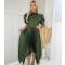 Women's Khaki Pleated Dip Hem Midi Dress AX Paris New Look