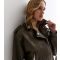 Women's Olive Leather-Look Belted Biker Jacket Pink Vanilla New Look