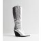 Women's Silver Flared Block Heel Cowboy Boots Public Desire New Look