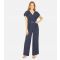Women's Navy Mesh Panel Wrap Jumpsuit Yumi New Look
