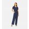 Women's Navy Wide Leg Belted Jumpsuit Yumi New Look