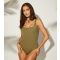 Women's Khaki Textured Crinkle Swimsuit South Beach New Look