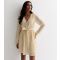 Women's Stone Long Sleeve Belted Pleated Mini Dress Gini London New Look