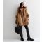 Women's Camel Faux Fur Trim Hooded Cape Gini London New Look
