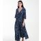 Women's Navy Abstract Print V Neck Midi Dress Blue Vanilla New Look