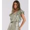 Women's Gold Metallic Frill-Sleeve Blouse Finding Friday New Look