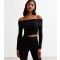 Women's Black Ribbed Off Shoulder Top Cameo Rose New Look