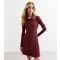 Women's Burgundy Ribbed Jersey Mini Shirt Dress New Look