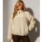 Women's Cream Contrast Panel Borg Zip Up Jacket South Beach New Look