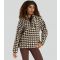 Women's Off White Houndstooth Quarter Zip Borg Jacket South Beach New Look