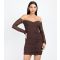 Women's Brown Ruched Mesh Bardot Mini Dress Little Mistress New Look