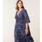 Women's Curve Navy Floral Print V-Neck Midi Dress Blue Vanilla New Look