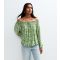 Women's Olive Green Printed Bubble Hem Bardot Top Blue Vanilla New Look