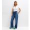 Women's Blue Buttoned Pocket Wide Leg Jeans New Look