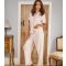 Women's Cream Ribbed Short Sleeve Shirt and Trousers Pyjama Set Loungeable New Look